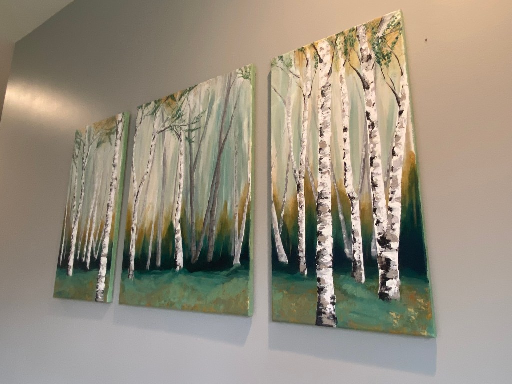 Acrylic Birch Series: Dreamy Fall Birch Trees in Vermont - 3 Panel Large _View 2
